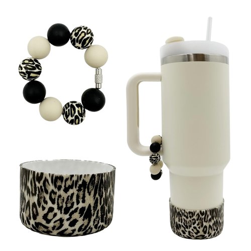 WAFOIRO Silicone Boot Tumbler Handle Decor Tumbler Cup Cover Water Bottle Accessories for 30oz&40oz Stanley Protective Bottom Sleeve（Leopard）