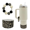 WAFOIRO Silicone Boot Tumbler Handle Decor Tumbler Cup Cover Water Bottle Accessories for 30oz&40oz Stanley Protective Bottom Sleeve（Leopard）