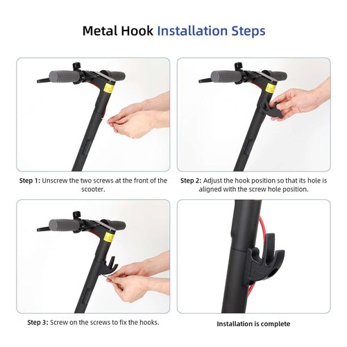 Lesetrker E-Scooter Metal Front Hooks,Head Hooks for Ninebot Scooters with Screws and Tool/Front Hook for Folding Parts of E-Scooters (Double Hooks Black)