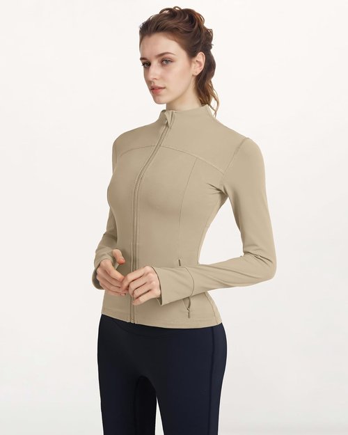 Locachy Women's Athletic Running Jacket - Slim Fit Full Zip Design with Thumb Holes