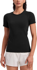 CRZ YOGA Workout Tops for Women - Breathable Seamless Short Sleeve Crewneck Tees in Hip Length