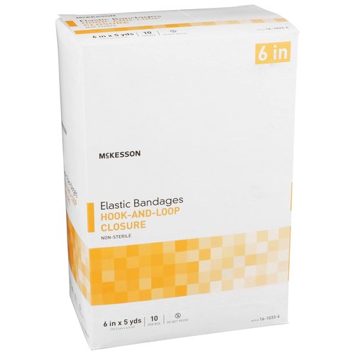 McKesson Elastic Bandages, Non-Sterile, Hook and Loop Closure, 6 in x 5 yd, 10 Count, 1 Pack