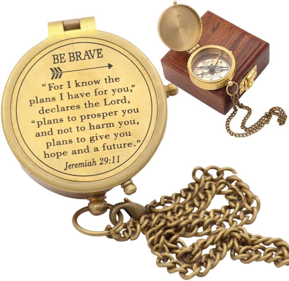 Solid Brass Directional Engraved Compass, Baptism Gifts for Boys Girls, First Communion, Christian Gifts for Men, First Confirmation Gifts for Boys, for I Know The Plans I Have for You