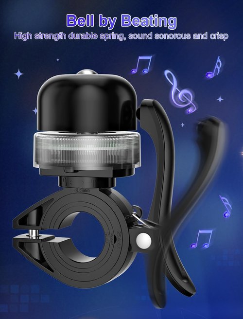 Bike Bell for Kids & Adults, Light up Bike Accessories Adjustable with Ferrules Fit for 0.74-1.25in(19-31.8mm) Bicycle Handlebars, Aluminum Made & Crisp Sound for Mountain Dirt Road Bike Ebike(Black)