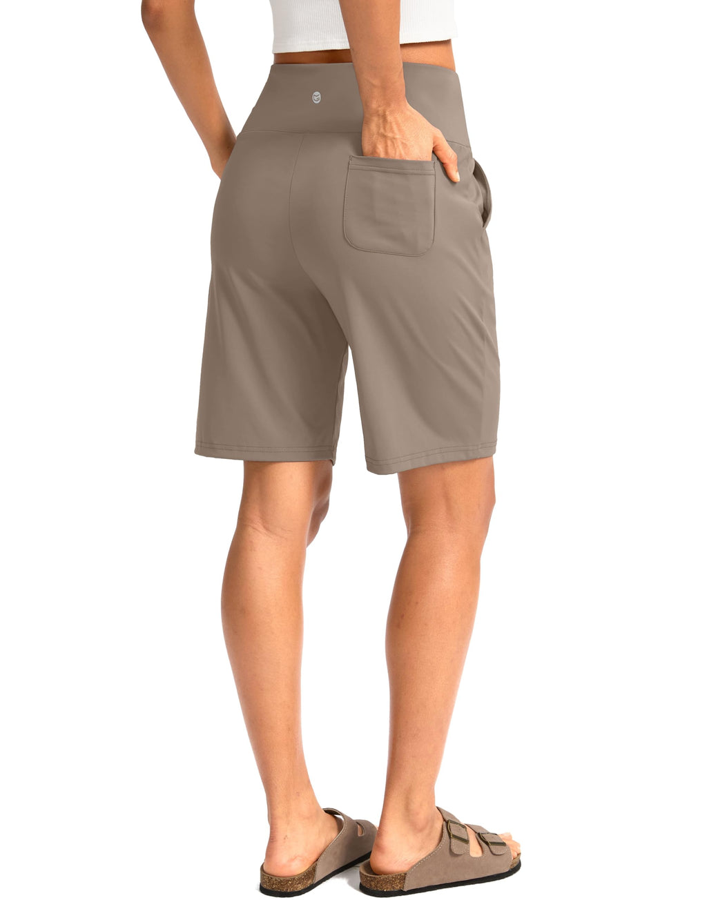 G Gradual Women's Bermuda Long Shorts with Pockets 9" High Waisted Knee Length Shorts for Women Walking Athletic Workout(Taupe,XXL)