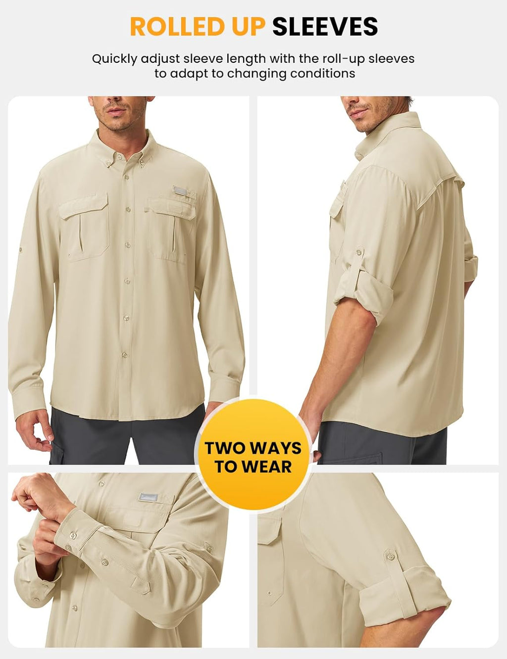 TBMPOY Men's Long Sleeve Fishing Shirt - UPF 50+ Sun Protection | Lightweight Button-Down with Pockets