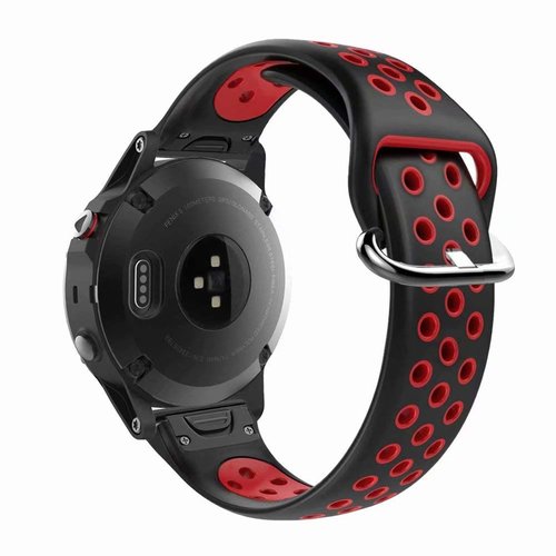 T-BLUER Compatible with Garmin Fenix 5/6 Bands,22mm Silicone Replacement Wristband Bracelet Accessory for Garmin Fenix 6 Pro/5 Plus/Instinct/Forerunner 935/Approach S60/Quatix 5,Black Red