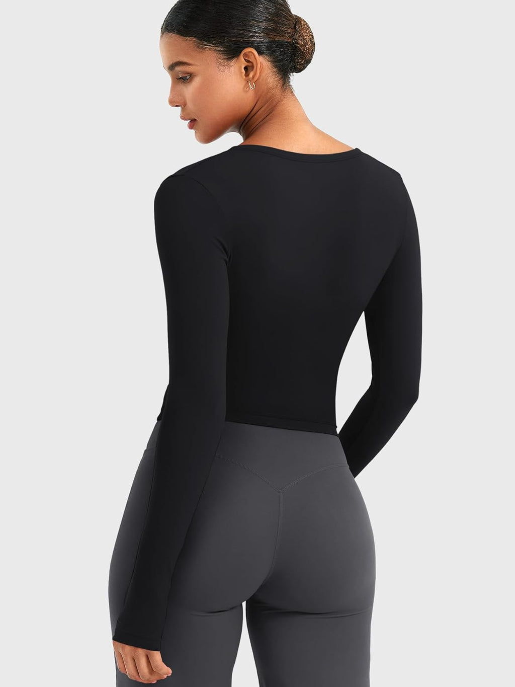 YEOREO Women's Long Sleeve Workout Wrap Top - V Neck with Thumb Holes for Yoga & Pilates