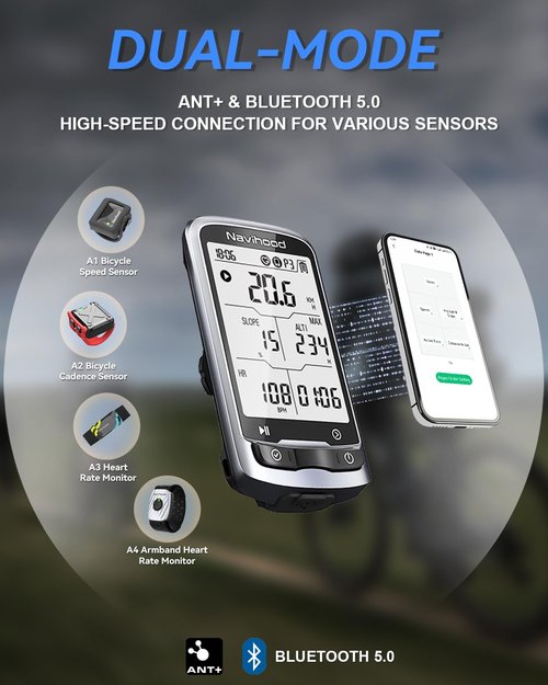 Navihood L4 Entry Level GPS Bike Computer Wireless, Laminated 2.3" Screen, Ultra Thin and Lightweight Bike Speedometer, IPX7 Waterproof, Bluetooth ANT+ Cycling Computer