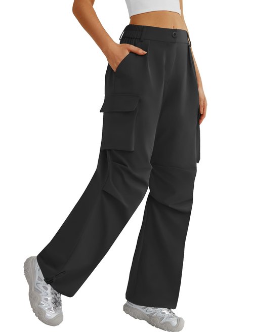 DLOODA Women’s Hiking Pants Wide Leg Cargo Pants Quick Dry Lightweight Water-Resistant Travel Casual Trousers with 4 Pockets Black