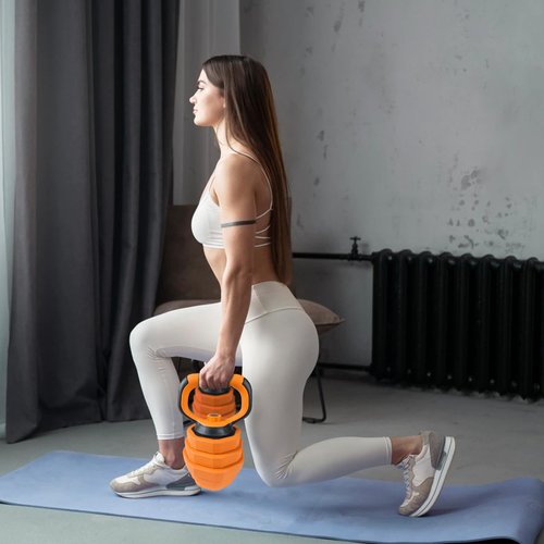 Adjustable Dumbbell Set, 66 LBS 4-In-1 Home Gym Weights with Connector As Dumbbell, Kettlebell,Barbell for Strength Training, Full Body Workout,Orange