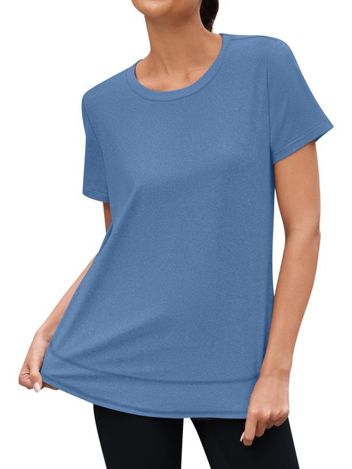 3rd hill Womens Workout Tops Short Sleeve Crewneck Sports Yoga Running Shirts Quick Dry Outfits Blue XL