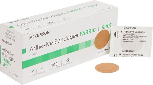 MCKESSON Adhesive Spot Bandage - Performance Fabric, 1" Diameter, Round Tan, Box of 100