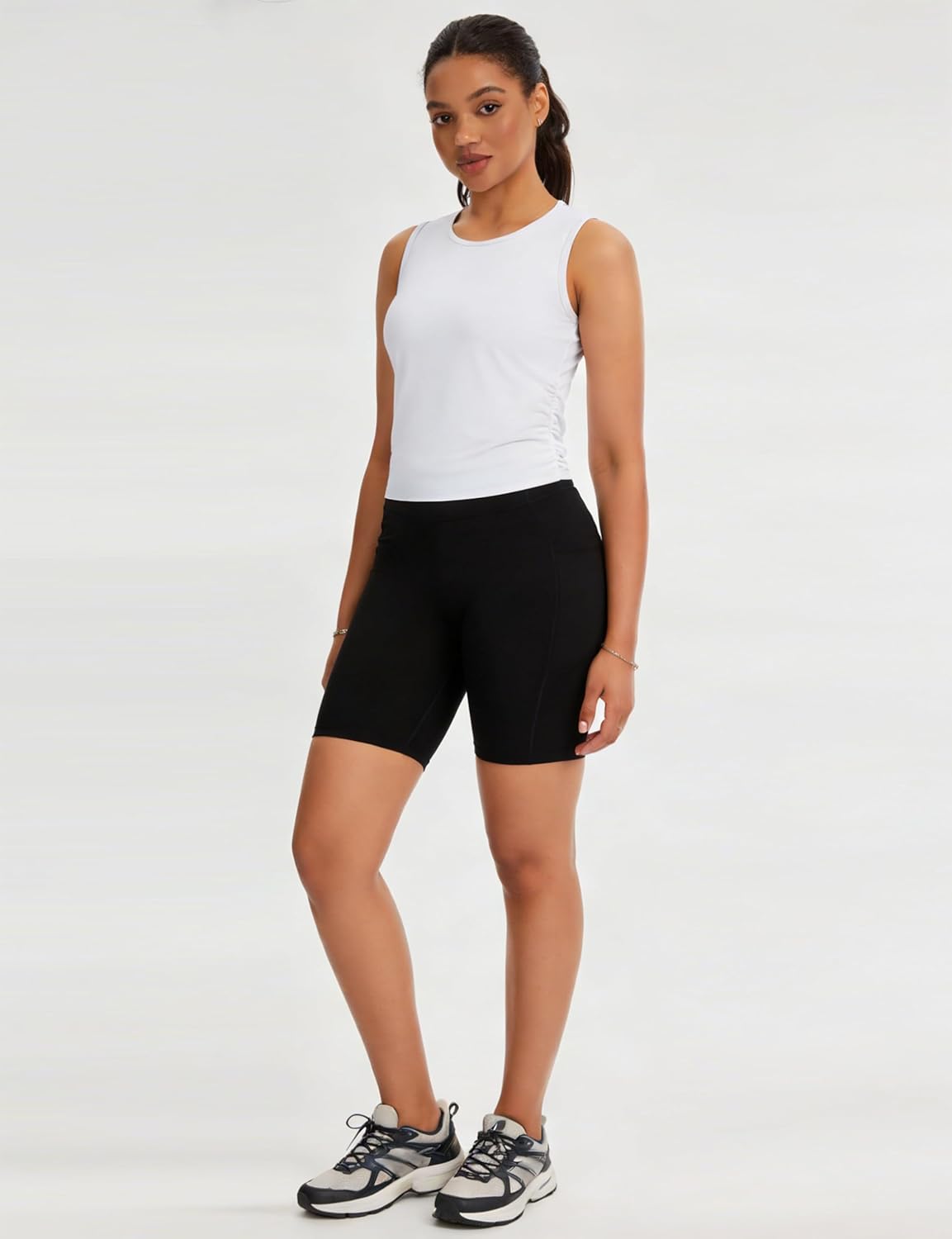 The Gym People Women's Slim Fit Ruched Tank Top - Breathable Soft Yoga & Running Shirt