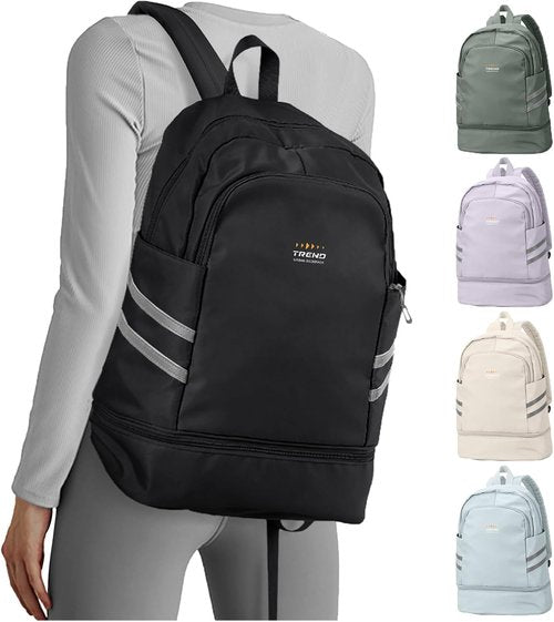 Coofay Gym Backpack - Waterproof Women's Travel Bag with Shoe Compartment | Lightweight Black Design