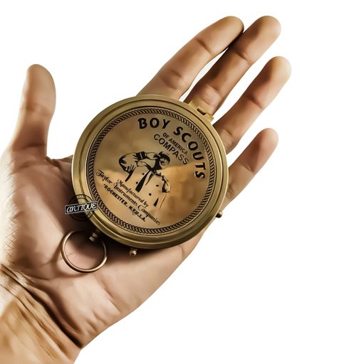 Brass Pocket Compass, Gift to Son from Dad Mom, American Scout Engraved, Communion, Baptism Birthday Keepsake Gifts for Men and Women