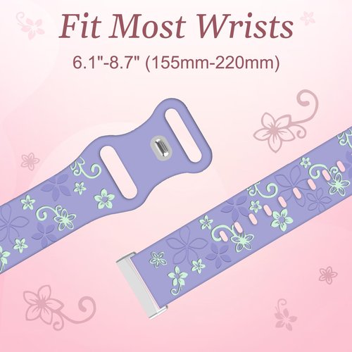 Kimiyaki 2 Pack Floral Engraved Bands for Fitbit Sense 2 / Sense Fitbit Versa 4/ Versa 3 Women, Cute Two-Tone Soft Silicone Sport Strap