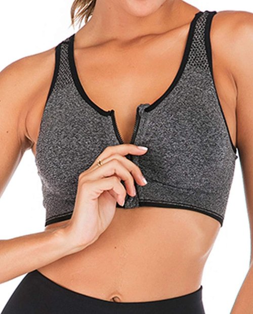 FLORATA Zip Front Sports Bra - Wireless Post-Surgery Support for Yoga & Fitness | Comfortable Fit