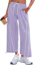 Fisoew Women's Baggy Wide Leg Pants - Casual Elastic Waist with Pockets | Perfect for Hiking & Workouts