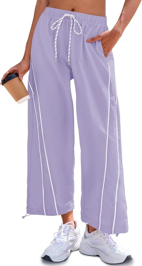 Fisoew Women's Baggy Wide Leg Pants - Casual Elastic Waist with Pockets | Perfect for Hiking & Workouts