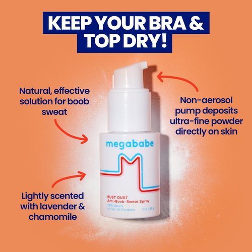 Megababe Body Powder - Sweat Absorbing Bust Dust with Applicator Pump, Talc-Free, 3 oz