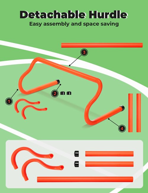 GHB Agility Hurdles - 8" Speed Training Equipment Set with Detachable Design & Carry Bag for Athletes