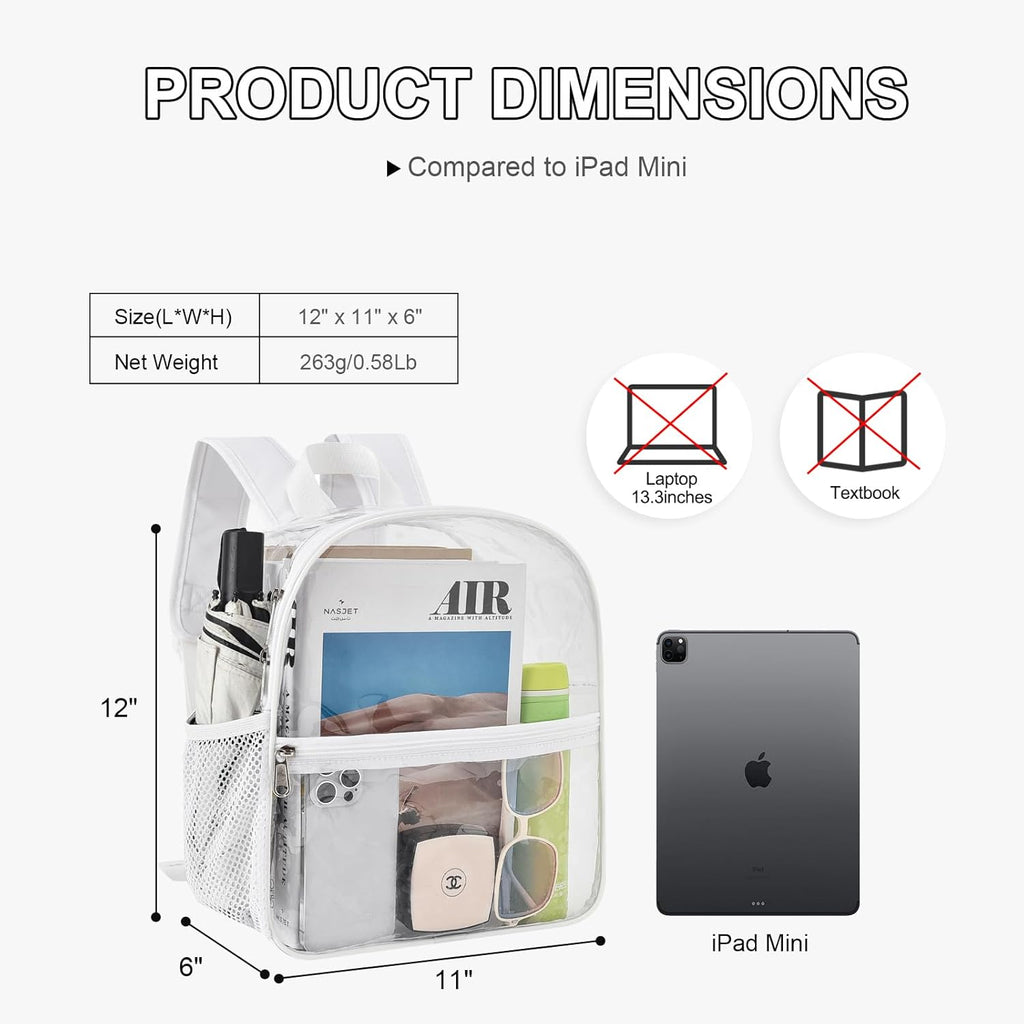USPECLARE Clear Backpack - Stadium Approved 12x6x12 Waterproof Bag for Events & Concerts