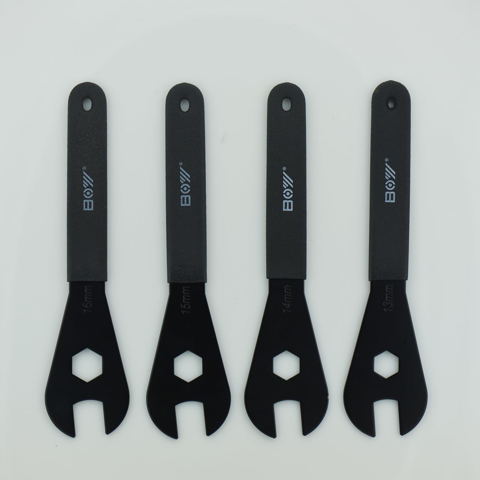XIAOCUNCN 2MM Thick Low-Profile Bicycle Spanner, Bike Cone Wrench Set Tool, Durable Multi-Function, Carbon Steel, (13-19mm) Bicycle Wheel Hub Axle Nut Install Remover (4 pieces (13,14,15,16))