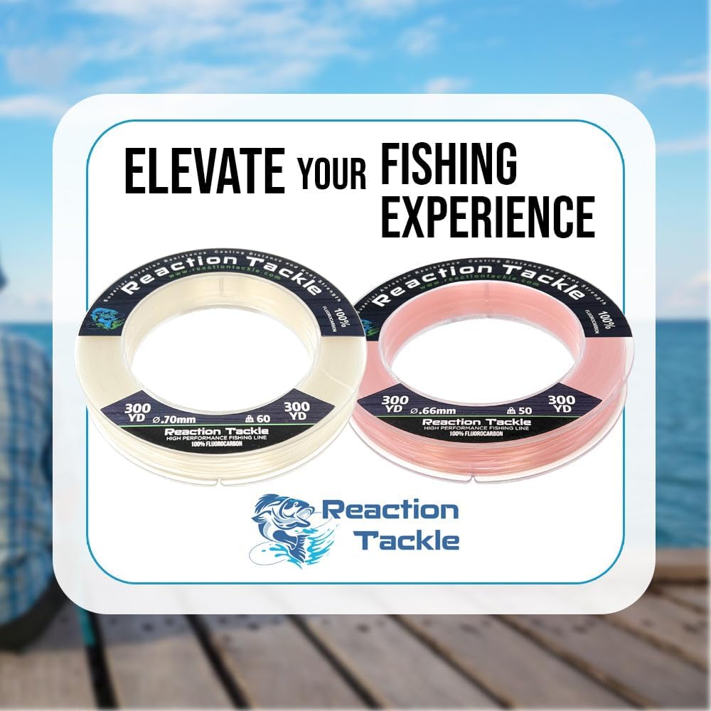 Reaction Tackle 100% Pure Fluorocarbon Fishing Line - High Strength & Abrasion-Resistant | Fast-Sinking & Invisible