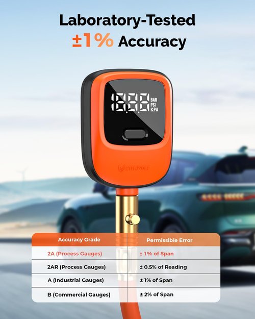 ETENWOLF T600 Digital Tire Pressure Gauge - High Precision 0-250 PSI with Rubber Hose & Replaceable Batteries
