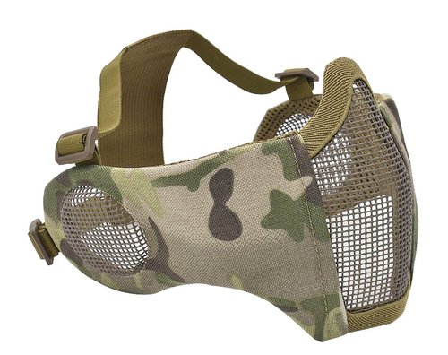 JFFCESTORE Ear Protection Foldable Half Face Airsoft Mesh Mask with Goggles and Headgear Hoods Protective Paintball Headgear Mask Tactical Lower Face Protective Mask CP