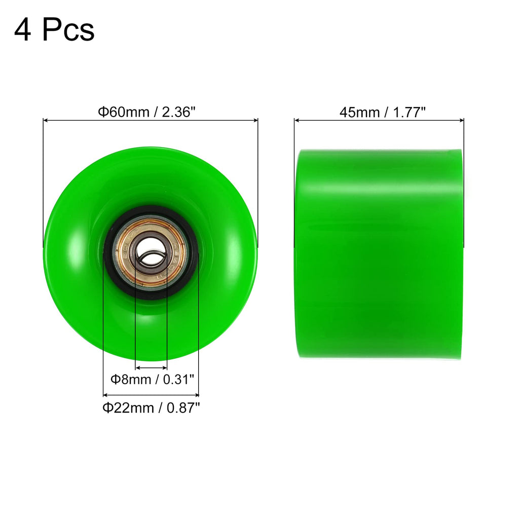 PATIKIL 60mm Longboard Wheels with Bearings ABEC-11, 4 Pack Street Wheels for Skateboards Cruiser Wheel Replacement 80A, Green Golden