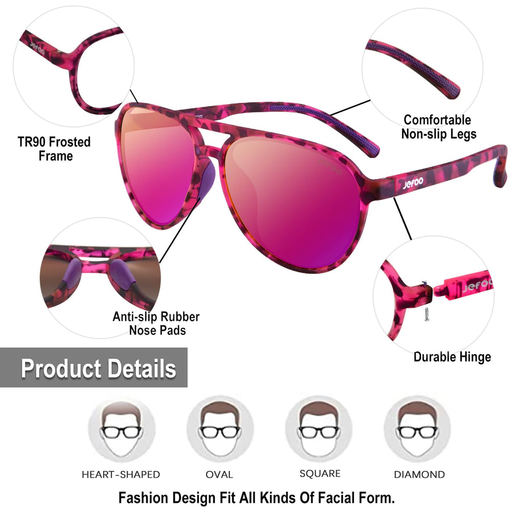 Jefoo Polarized Aviator Sunglasses for Women Men Retro Trendy Sports Sunglasses for Outdoor UV400 Protection