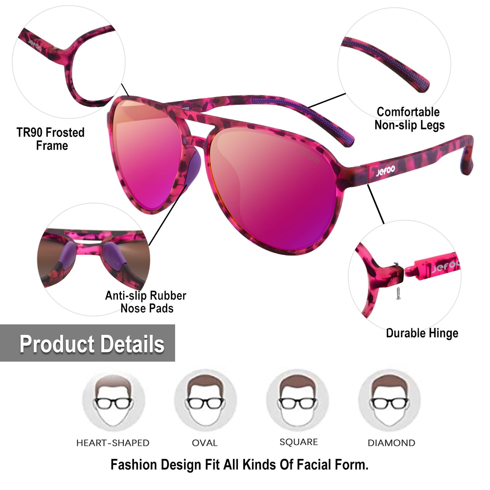 Jefoo Polarized Aviator Sunglasses for Women Men Retro Trendy Sports Sunglasses for Outdoor UV400 Protection