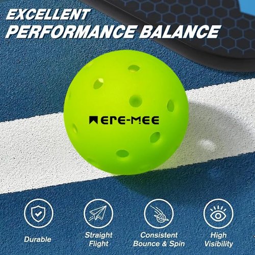 meremee Outdoor Pickleballs, 12 Pack 40 Holes Pickleball Balls with Carrying Bag, Official Ball of High Visibility, Bounce, Durable Pickleball Set