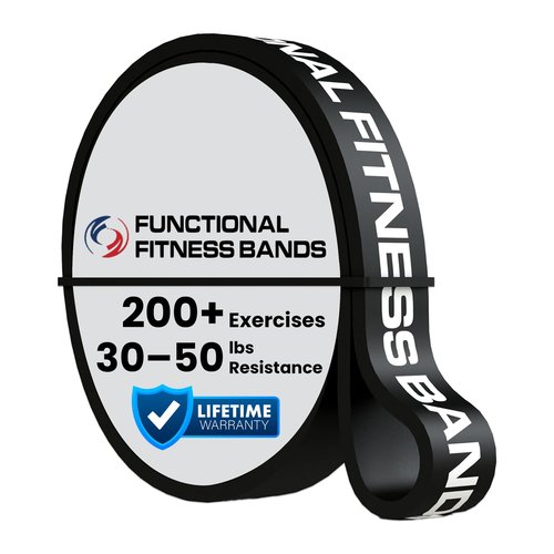 Functional Fitness Pull Up Assist Resistance Bands | Heavy Duty Exercise Bands for Powerlifting, Mobility, and Stretching | Travel Friendly Resistance Bands for Workout (Black 7/8" 30-50 lbs.)