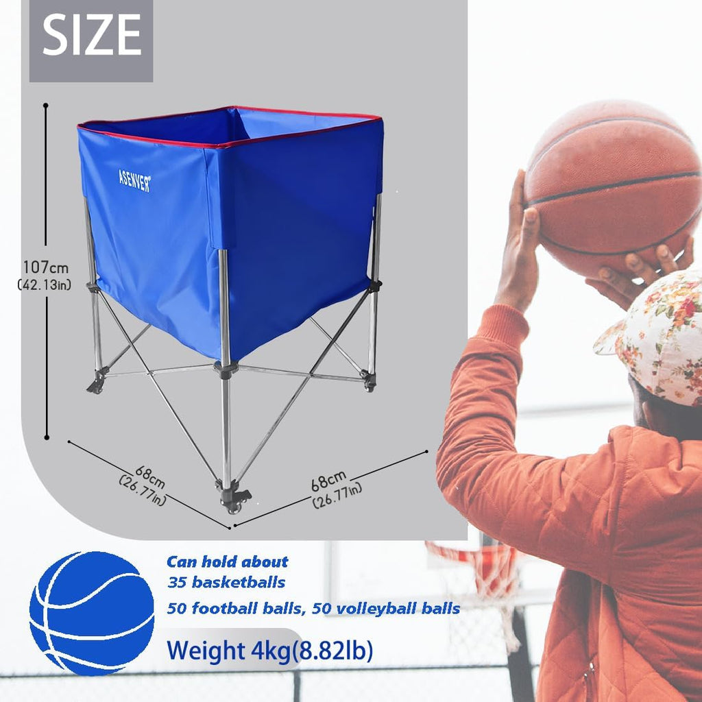 Skiennix Large Capacity Basketball Collecting Cart - Portable Volleyball Hopper with Lockable Wheels