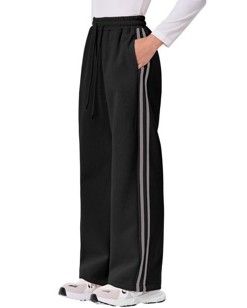 Hvididan Girls Wide Leg Sweatpants with Side Stripes High Waist Baggy Track Sweat Pants for Kids to Teens Black Size 11-12