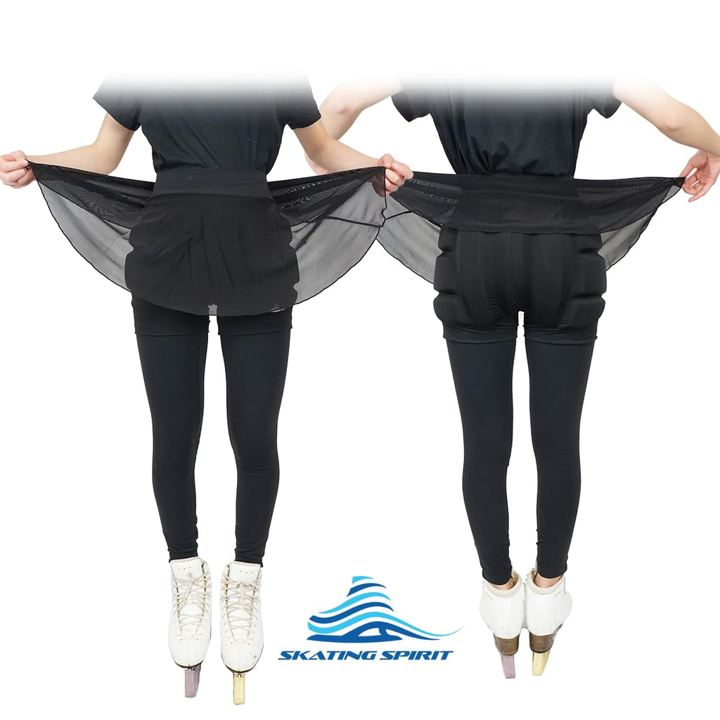 SKATING SPIRIT Padded Skating Shorts Protective Crash Pants Built-in Mash Skirt Covering Tailbone Hip Butt Pad (M)