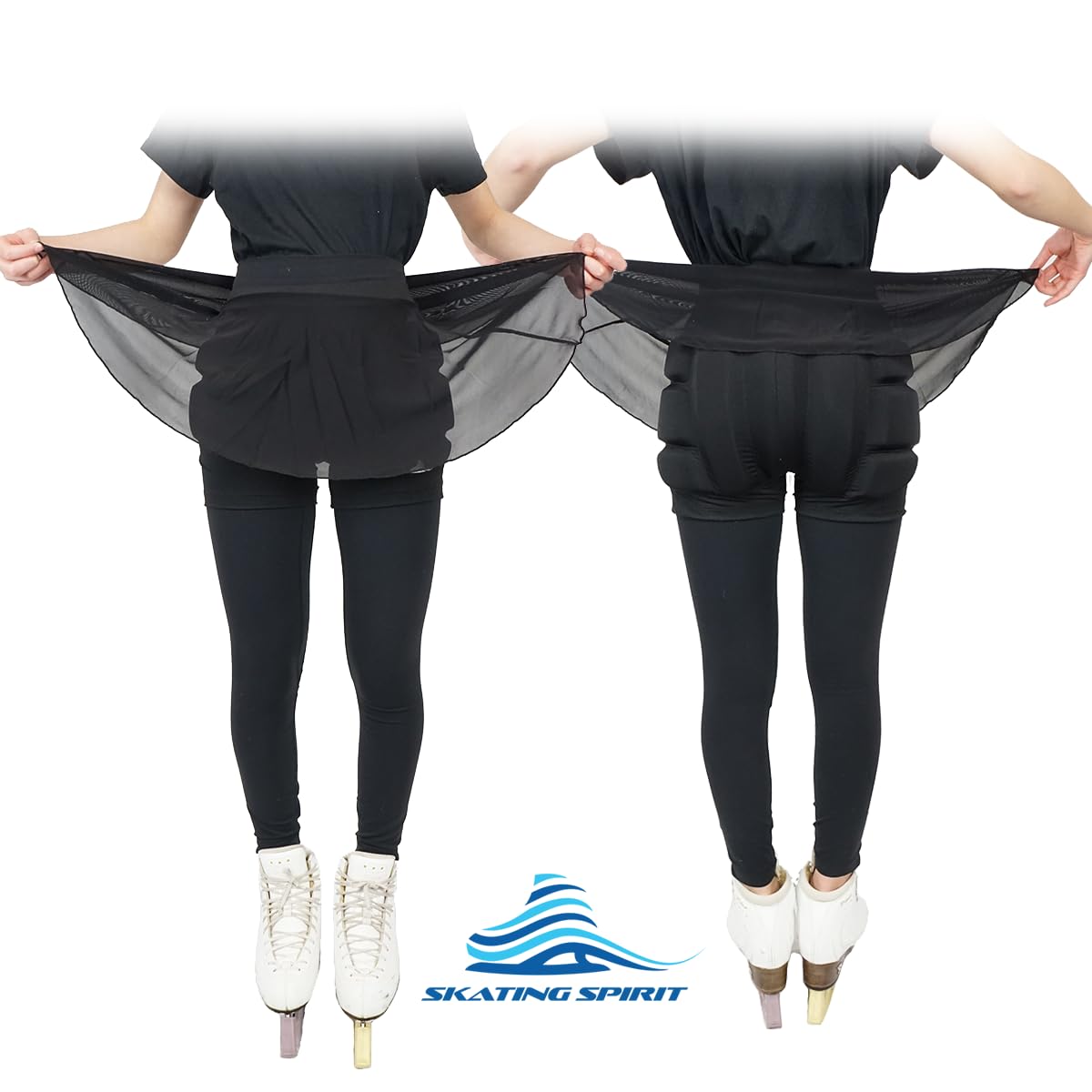 SKATING SPIRIT Padded Skating Shorts Protective Crash Pants Built-in Mash Skirt Covering Tailbone Hip Butt Pad (M)
