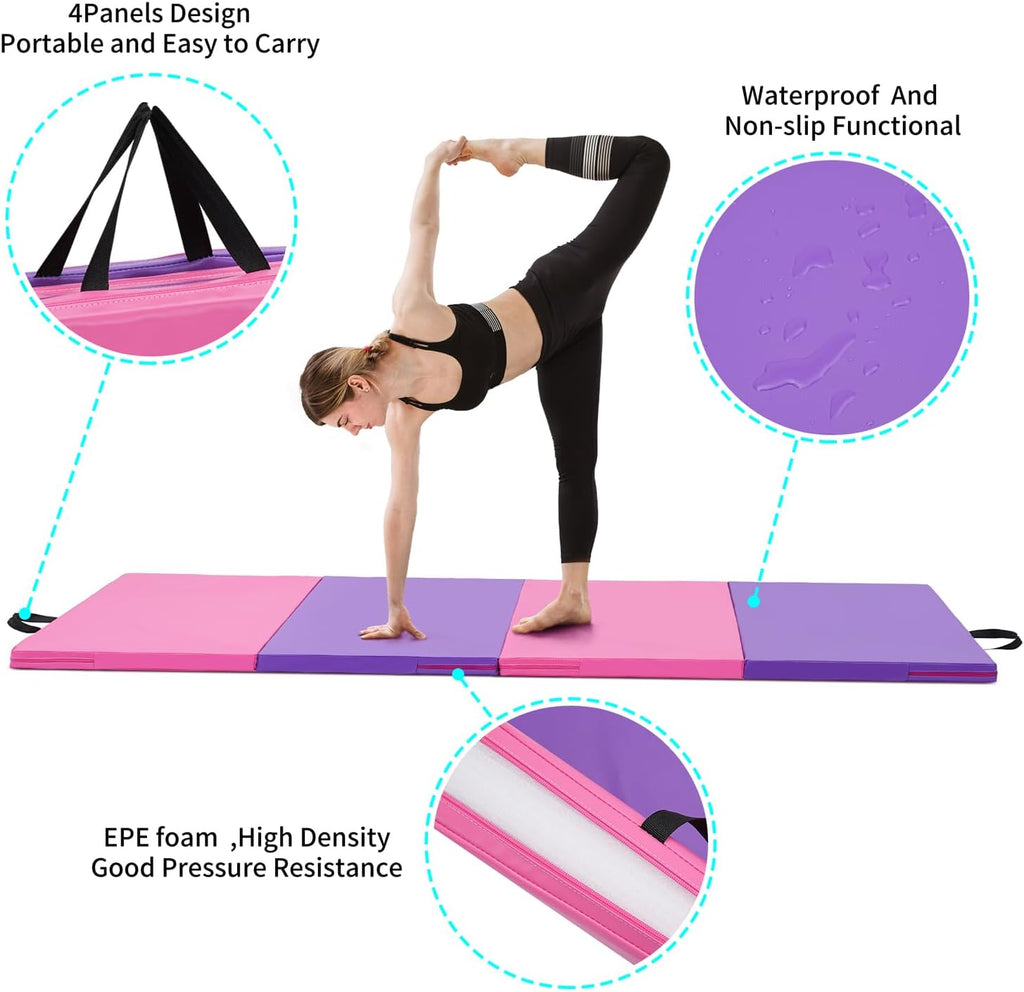 ZENOVA Gymnastics Mat - Foldable Exercise Mat for Home Workouts | 6'x3'x2'' & 4'x8'x2'' Options