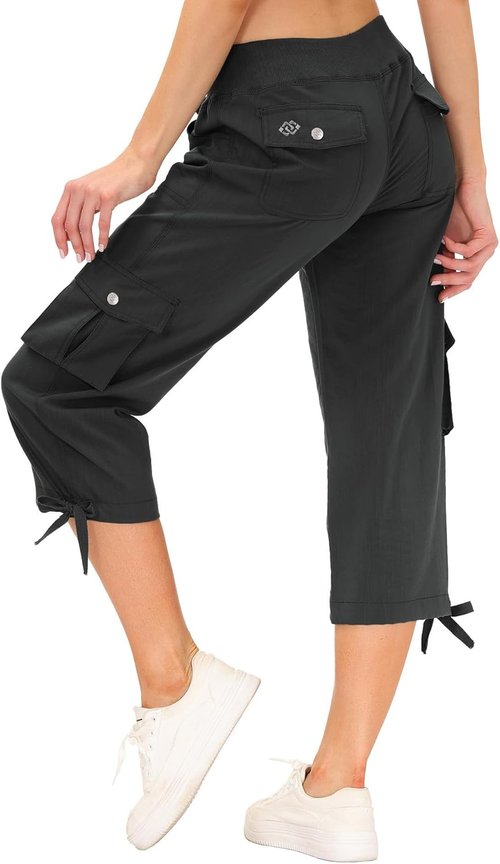 MoFiz Women's Capris - Lightweight Casual Pants with Pockets | Loose Fit Cargo Style for Hiking