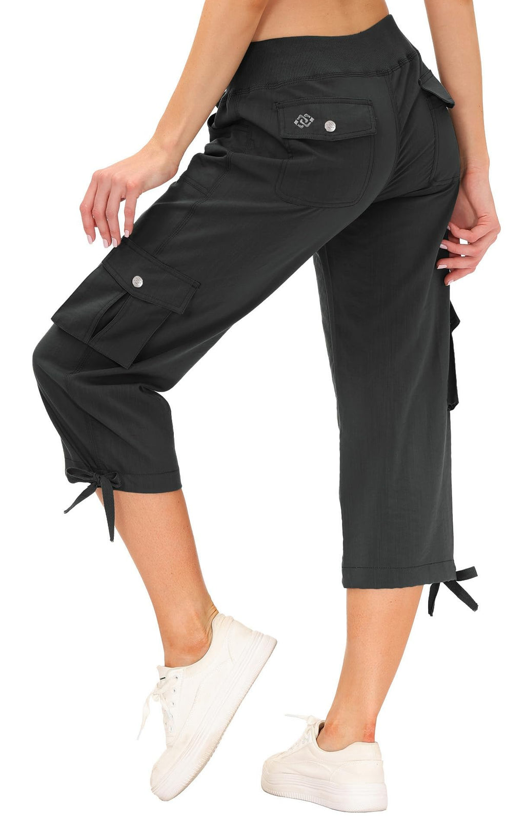 MoFiz Womens Capris with Pockets Loose Fit Casual Capri Pants Dressy Lightweight Ladies Baggy Cargo Pants for Hiking Dark Grey L