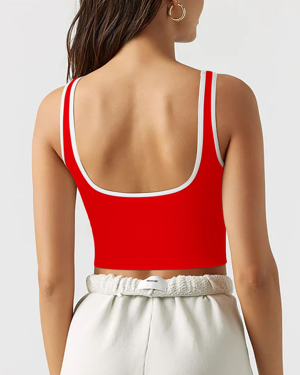 SUUKSESS Women Sweetheart Neckline Longline Sports Bra Padded Basic Workout Crop Tank Top (Red, M)