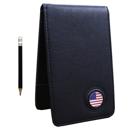 PINMEI Golf Leather Scorecard Holder Cover Yardage Book Cover with American Flag Golf Ball Marker and A Free Pencil 4.33 × 7.48 inches