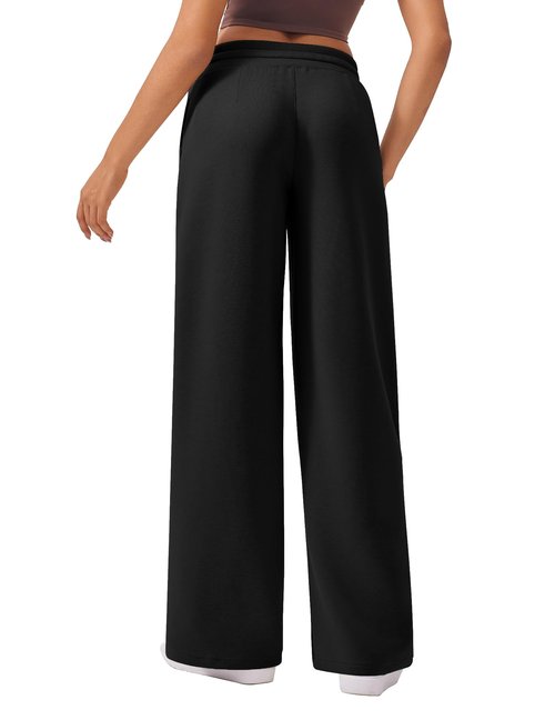 PINSPARK Women's Wide Leg Sweatpants Soft High Waisted Athletic Pants Straight Leg Workout Running Sweat Pant with 2 Pockets Black TL