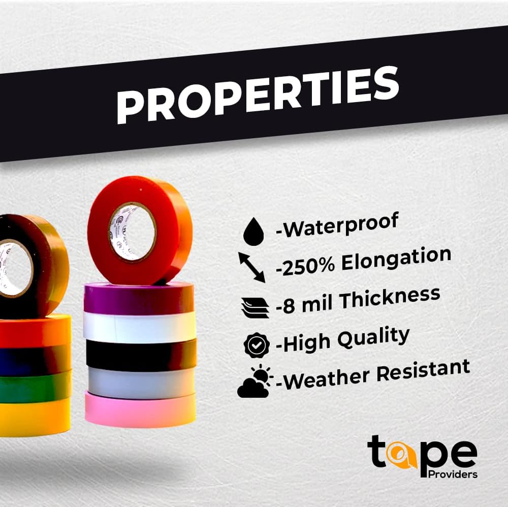 WOD ETC766 Professional Grade Electrical Tape - UL/CSA Listed, 1/2 Inch x 66 Ft, Vinyl Rubber Adhesive