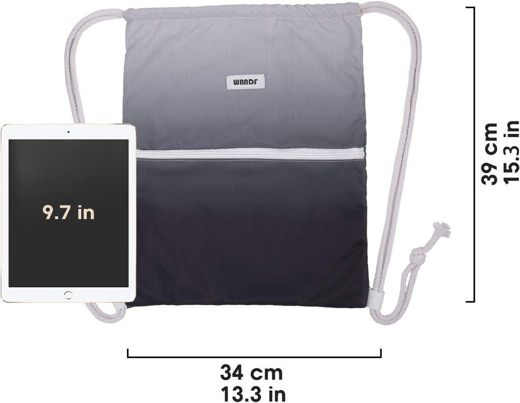 WANDF Drawstring Backpack - Water Resistant Nylon Cinch Bag for Gym, Shopping & Yoga | Grey