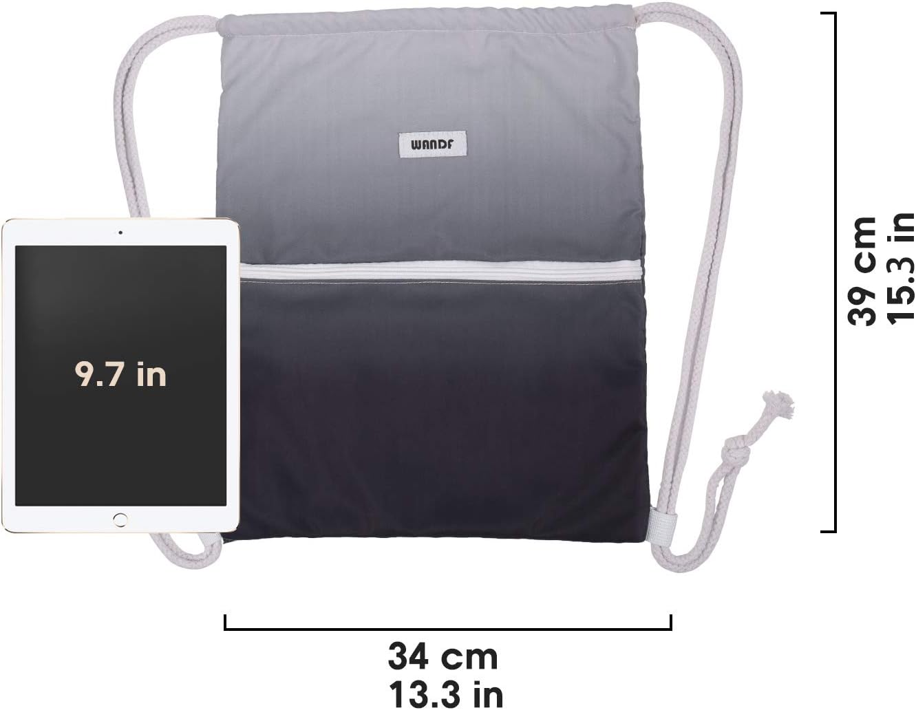 WANDF Drawstring Backpack - Water Resistant Nylon Cinch Bag for Gym, Shopping & Yoga | Grey
