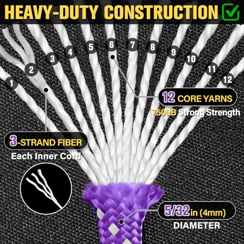 Reflective Paracord Rope 750 lb - 1000ft Heavy Duty Camping & Survival Cord - Purple